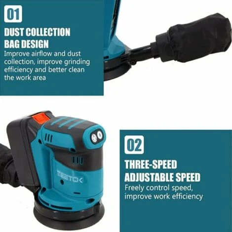 Ponceuse Orbitale Aléatoire Sans Fil, Ponceuse 18V Ø 125mm, Adaptée à La Batterie Makita, Avec Papier De Verre 4PCS + 1x 5.5Ah Batterie (chargeur Non Inclus) 4 Ponceuse Orbitale Aléatoire Sans Fil, Ponceuse 18V Ø 125mm, Adaptée à La Batterie Makita, Avec Papier De Verre 4PCS + 1x 5.5Ah Batterie (chargeur Non Inclus) – Image 4