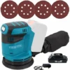 Ponceuse à Orbite Aléatoire Sans Fil, Ponceuse électrique Aléatoire Compatible Avec La Batterie Makita 18V, Avec 125mm 4Pcs Sandpapers1X 3.0Ah Batteries Et Chargeur, Pour Le Bois, Le Polissage, Le Pon