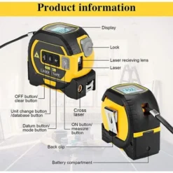 Mètre Laser Numérique 3 In 1 Avec Ligne Laser Croisée, 131Ft Télémètre Laser Numérique, 16Ft Mètre à Ruban Avec Rétroéclairage LCD Pour Distance, Zone, Le Volume -Promos Brico Forte Boutique 90318035 4