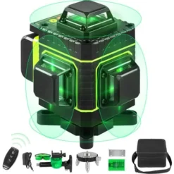 VEVOR Niveau Laser Vert Autonivelant 16 Lignes Croisees 4 X 360° Laser Faisceau 40 M Base Magnetique Rotative Mini Base De Trepied Chargeur De Batterie Sac Transport Outil Laser Pour Decoration Maison
