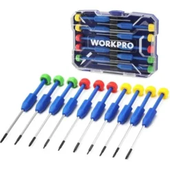 WORKPRO Jeu De 10 Tournevis Horlogerie Avec Pointe Magnétique, Tournevis De Précision à Code Couleur Pour La Réparation De Lunettes, Montre, Mécanique Fine, Livre Avec Un Etui De Rangement Pratique