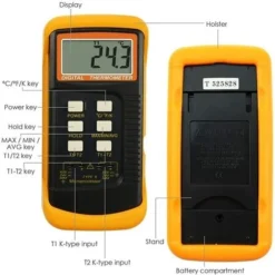 Thermomètre De Type K Avec Capteur De Thermocouple 1300 ° C (° C, ° F Et K Avec 4 Thermocouples (câblé Et Acier Inoxydable) -Promos Brico Forte Boutique 92920803 3