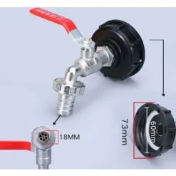 Robinet Cuve 1000L Recuperateur Eau De Pluie, Adaptateur Réservoir D'eau IBC 1/2' Double Pluie,Robinet En Matériau Alliage Fabriqué PP Filetage Gros 60 Mm