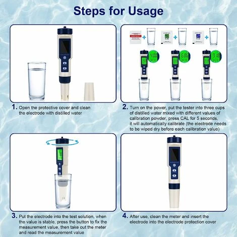 PH-mètre électronique 5 En 1, PH-mètre Avec écran LCD Rétroéclairé, Testeur De Qualité De L'eau Pour Tester Le PH/TDS/EC/température/salinité, Pour Eau Potable/aquariums/piscine 4 PH-mètre électronique 5 En 1, PH-mètre Avec écran LCD Rétroéclairé, Testeur De Qualité De L'eau Pour Tester Le PH/TDS/EC/température/salinité, Pour Eau Potable/aquariums/piscine – Image 4