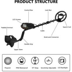 Détecteurs De Métaux Pour Adultes Professionnels, Détecteur De Métaux Pinpoint étanche, Plus Grande Précision, écran LCD Rétroéclairé, Bobine étanche IP68 10", Pinpoint & Disc & Notch & All Metal 4 Mo -Promos Brico Forte Boutique 93558590 3