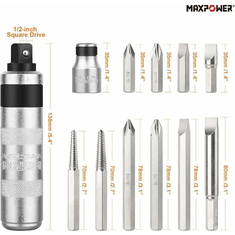 Tournevis A Frapper Professionnel 12 Pièces Tournevis à Frapper Avec Embouts Carrés Conducteurs 1/2 3 Tournevis A Frapper Professionnel 12 Pièces Tournevis à Frapper Avec Embouts Carrés Conducteurs 1/2 – Image 3