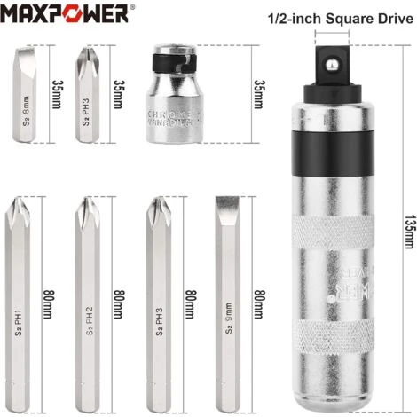 Tournevis A Frapper 8 Pièces Tournevis à Frapper Professionnel Avec Embouts Carrés Conducteurs 1/2 3 Tournevis A Frapper 8 Pièces Tournevis à Frapper Professionnel Avec Embouts Carrés Conducteurs 1/2 – Image 3