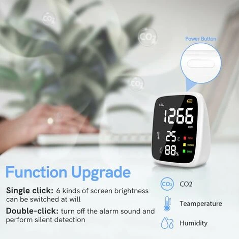 Détecteur De CO2, 400 à 5000 PPM Capteur CO2 Maison, 3 En 1 Compteur Detecteur CO2, Moniteur De Qualité De L'air Avec Fonction D'Auto-Calibrage Pour Bureau Hôtel Restaurant 5 Détecteur De CO2, 400 à 5000 PPM Capteur CO2 Maison, 3 En 1 Compteur Detecteur CO2, Moniteur De Qualité De L'air Avec Fonction D'Auto-Calibrage Pour Bureau Hôtel Restaurant – Image 5