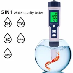 Ph-mètre Testeur De Qualité De L'eau 5 En 1 Compteur Numérique Analyseur De Qualité De L'eau Détecteur PH / TDS / EC / Température / Test De Salinité IP67 Résistance à L'eau Affichage Rétroéclairé -Promos Brico Forte Boutique 93990224 3