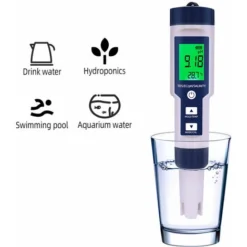 Ph-mètre Testeur De Qualité De L'eau 5 En 1 Compteur Numérique Analyseur De Qualité De L'eau Détecteur PH / TDS / EC / Température / Test De Salinité IP67 Résistance à L'eau Affichage Rétroéclairé -Promos Brico Forte Boutique 93990224 4