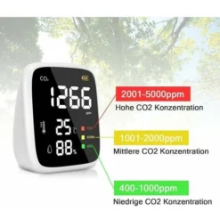 Détecteur De CO2, Capteur De CO2 Domestique 400 à 5000 PPM, Détecteur De CO2 3 En 1, Moniteur De Qualité De L'air Avec Fonction D'auto-étalonnage Pour Bureau, Hôtel, Restaurant -Promos Brico Forte Boutique 94097531 3