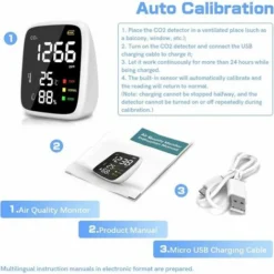 Détecteur De CO2, Capteur De CO2 Domestique 400 à 5000 PPM, Détecteur De CO2 3 En 1, Moniteur De Qualité De L'air Avec Fonction D'auto-étalonnage Pour Bureau, Hôtel, Restaurant -Promos Brico Forte Boutique 94097531 5