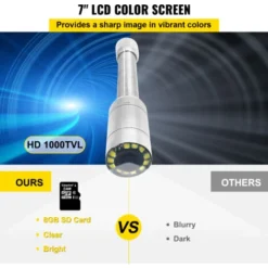 VEVOR Tuyau Camera 30m, Appareil-photo Deinspection LCD 7'' IP68, Serpent Moniteur 6 Heures Sur Seule Charge Video Industrielle DeInspection Vision De Nuit Support DeEndoscope Boite A Outils Portable -Promos Brico Forte Boutique 94750352 4