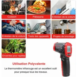 Thermometre Infrarouge, -58 °F A 1112 °F (-50 °C A 600 °C) Pistolet De Temperature Laser Numerique Sans Contact, Avec écran LCD Rétroéclairé, Pile Non Incluse -Promos Brico Forte Boutique 94916750 4