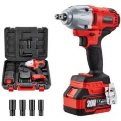 TEENO Clé à Chocs 20V Brushless Lithium-Ion Batteries 4.0Ah, 4 Douilles à Chocs, 600N.m (une Batterie)