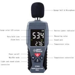 Sonomètre SMART SENSOR Sonomètre Enregistreur De Niveau Sonore Testeur Du Bruit Sonomètre Audionumérique, Plage De Mesure 30-130dB 8 Sonomètre SMART SENSOR Sonomètre Enregistreur De Niveau Sonore Testeur Du Bruit Sonomètre Audionumérique, Plage De Mesure 30-130dB -Promos Brico Forte Boutique 95967420 4