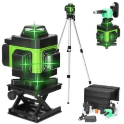Niveau Laser, 16 Lignes Vertes Auto-nivellement 3°, Télécommande Affichage LED, Avec 2 Batteries Rechargeables Et Un Trépied D'extension En Alliage D'aluminium De 1,2 Mètre, Vert