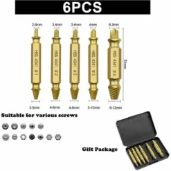 Tournevis Cassés Et Forets, Outil De Retrait De Tournevis Endommagé Et Dénudé, Facile à Enlever Et à Dénuder, Vis Dénudées Et Cassées（or 6pcs） -Promos Brico Forte Boutique 98400090 2